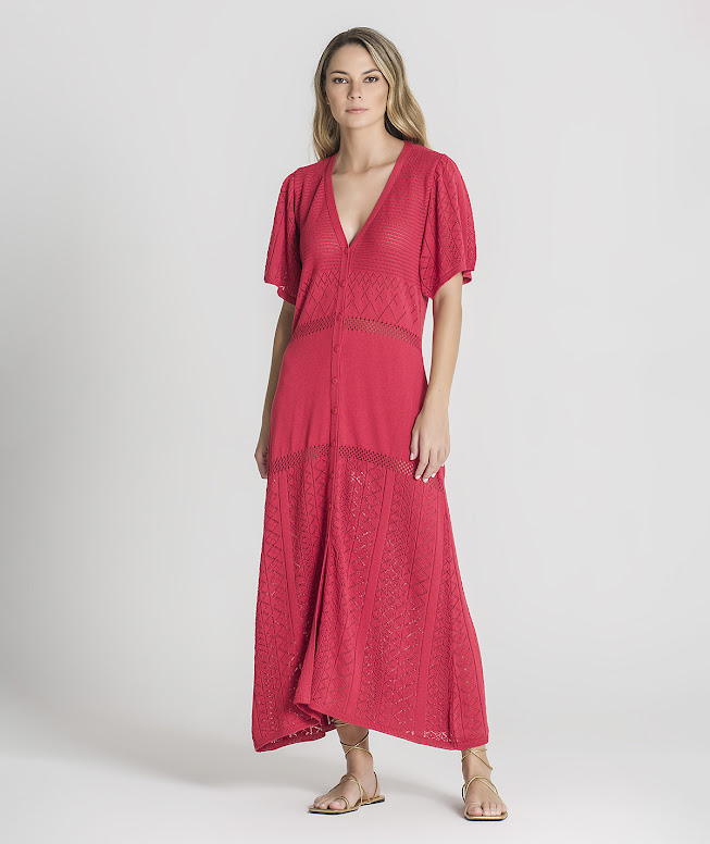 Vestido Comprido Perfurado C/ Botões - Image 3