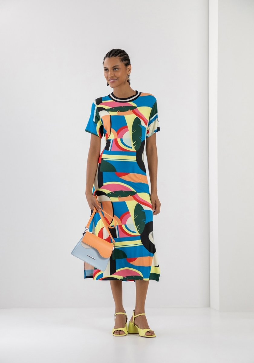 Vestido Malha Estampado C/ Abertura Costas / Riscas Gola - Image 4