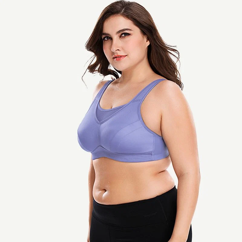 Plus Size Non Padded Yoga Wirefree Sports Bra, Purple - Image 3